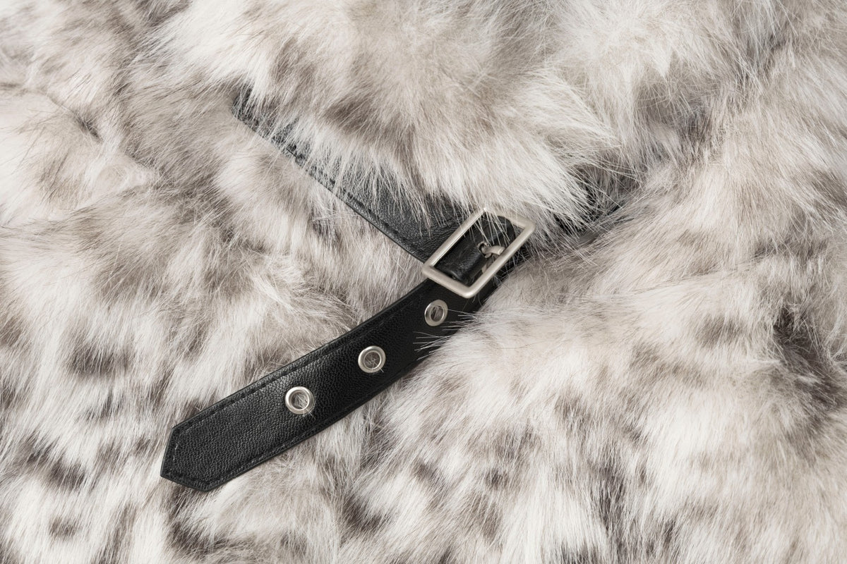 Faux Fur Leopard Print Jacket – Grey Snow Leopard Short Coat