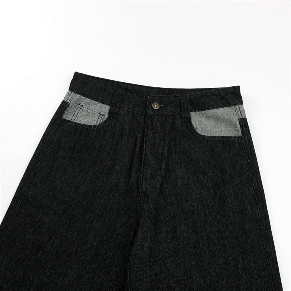 Jean homme noir baggy – Jambes larges, poches contrastantes et denim color block