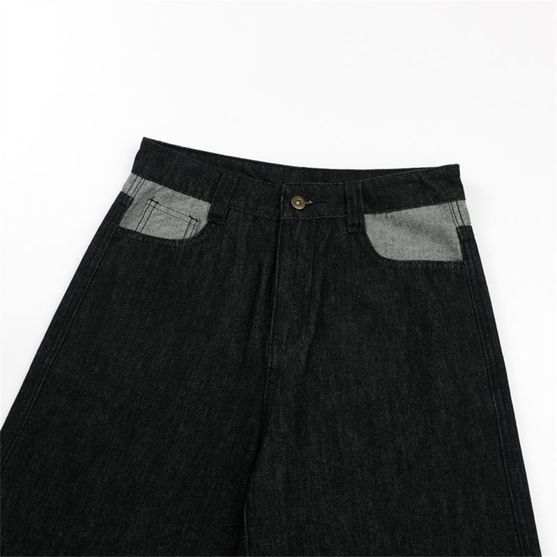 Jean homme noir baggy – Jambes larges, poches contrastantes et denim color block