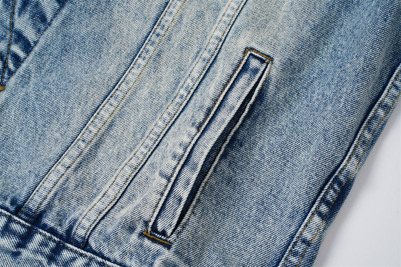 Veste en denim délavé à l’acide avec col en velours côtelé – Coupe oversize streetwear