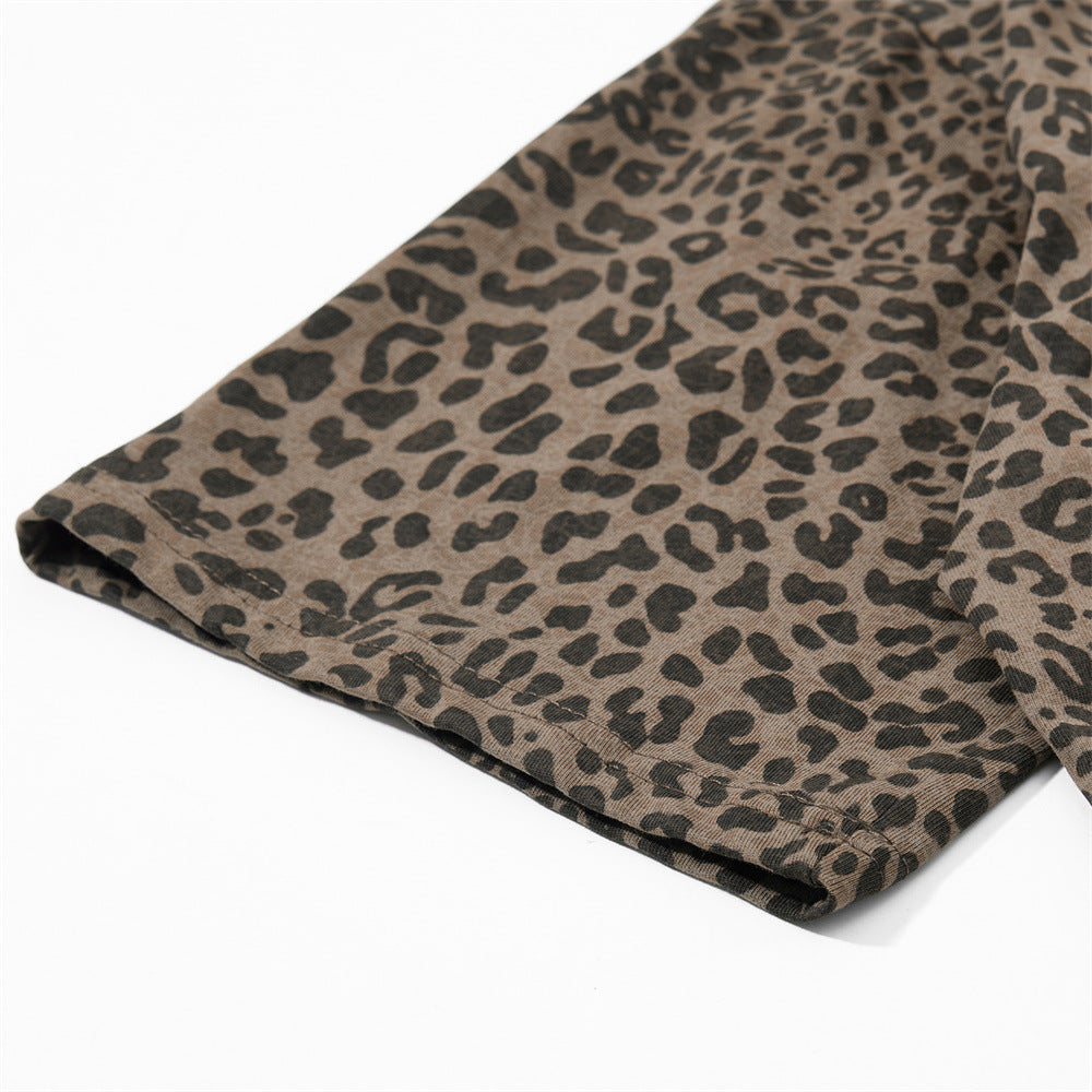 Mafa Vintage Leopard Print Short Sleeve Polo Shirt