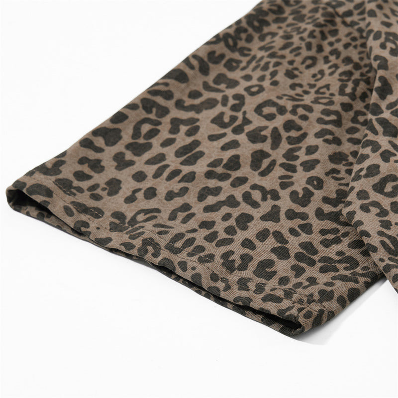 Mafa Vintage Leopard Print Short Sleeve Polo Shirt
