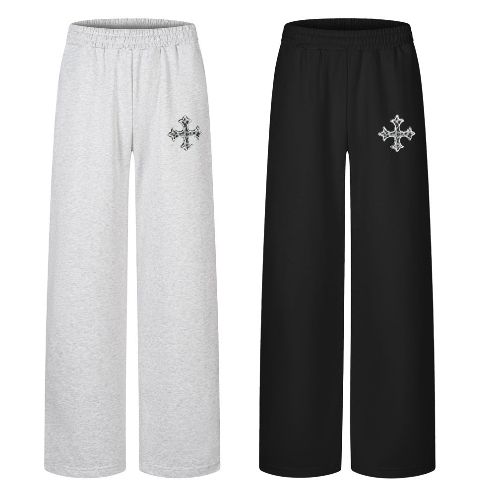 Wide-Leg Sweatpants with Cross Print – Relaxed Fit Streetwear Pants