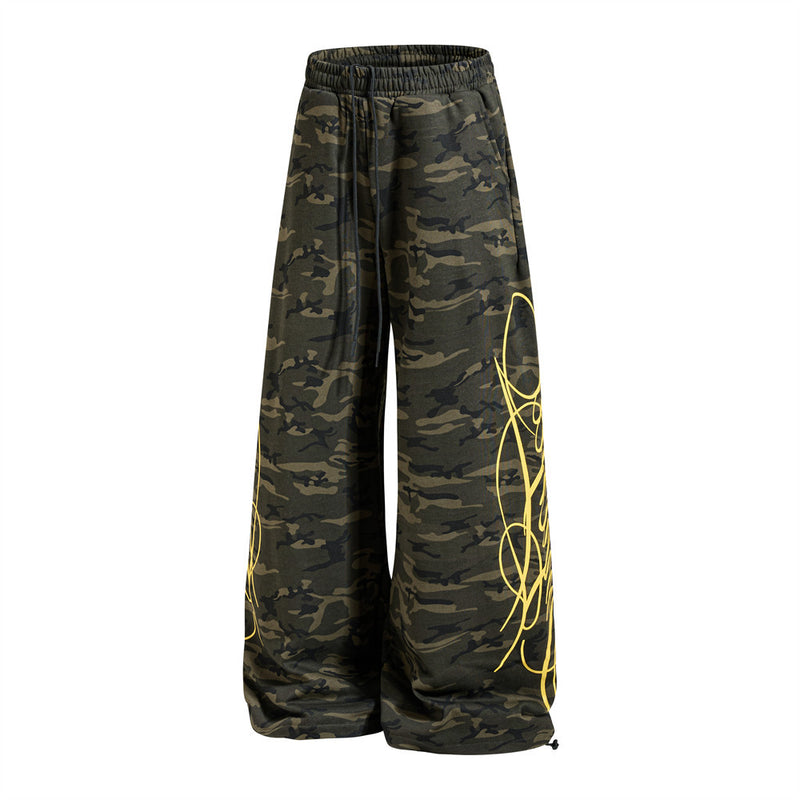 Men's Wide-Leg Sweatpants with Graffiti Print – Oversized Fit, Drawstring Waist