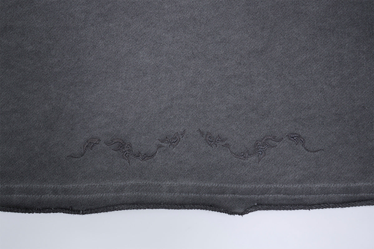 Long Sleeve Acid Wash Shirt with Celestial Print & Raw-Edge Seam Detail