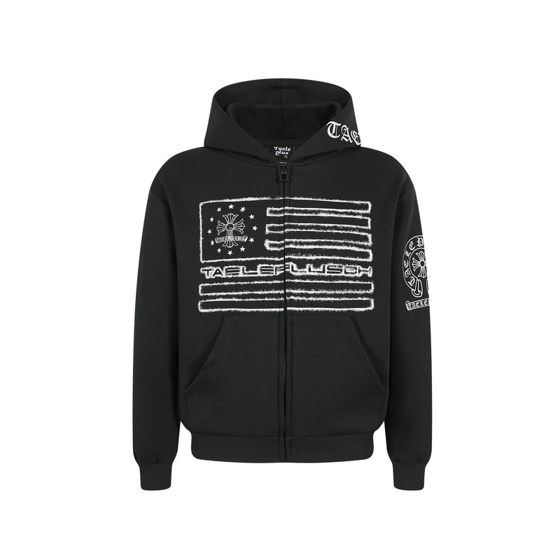 Herren-Zip-Hoodie mit Vintage-Flaggengrafik – Distressed-Kreuzprint