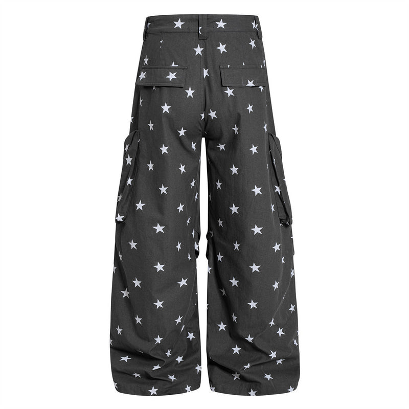 Star Print Wide-Leg Cargo Pants – Relaxed Fit Parachute Trousers