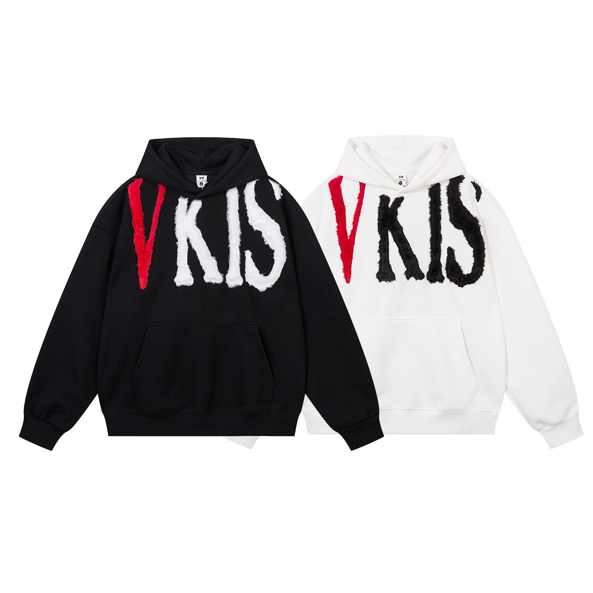 VKIS Oversized Hoodie with Faux-Fur Letter Appliqué
