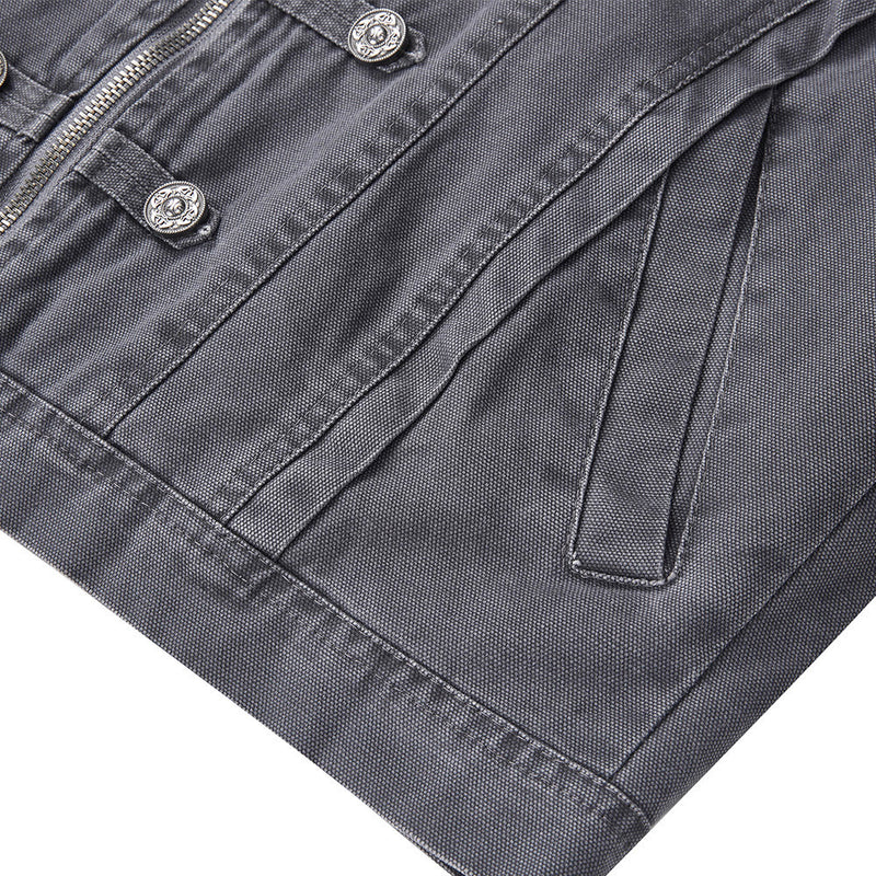 Men's Vintage Military Double-Breasted Zip Jacket with Stand Collar