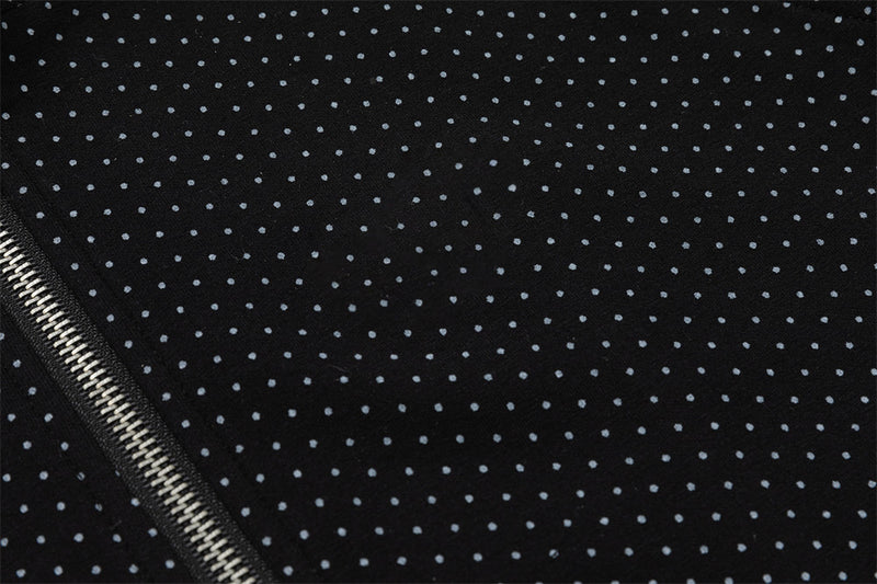 Men's Black Polka Dot Zip-Up Hoodie with Music Note Sleeve Tape