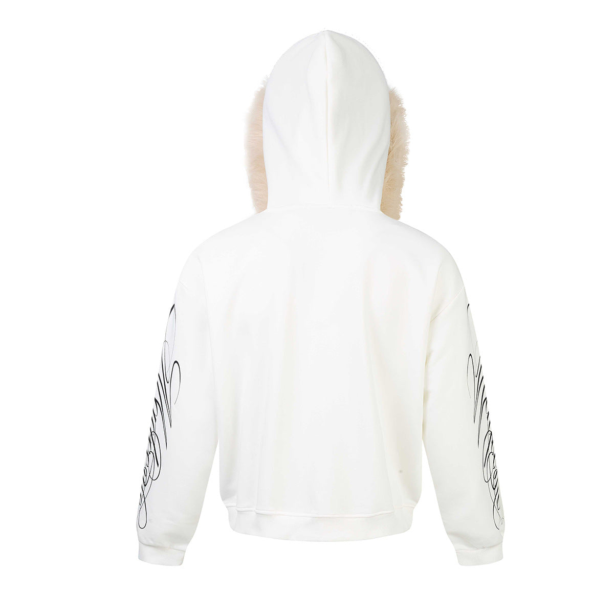 Sweat à capuche zippé avec bordure en fausse fourrure et imprimé script sur les manches
