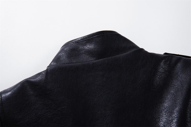 Veste militaire noire pour homme en similicuir PU avec double rangée de boutons argentés