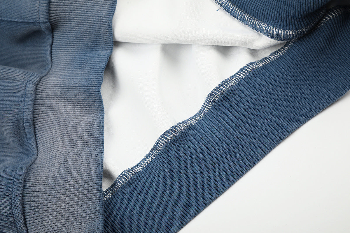 Sudadera Lavada con Cremallera y Estampado de Estrellas — Streetwear Vintage Azul Extragrande