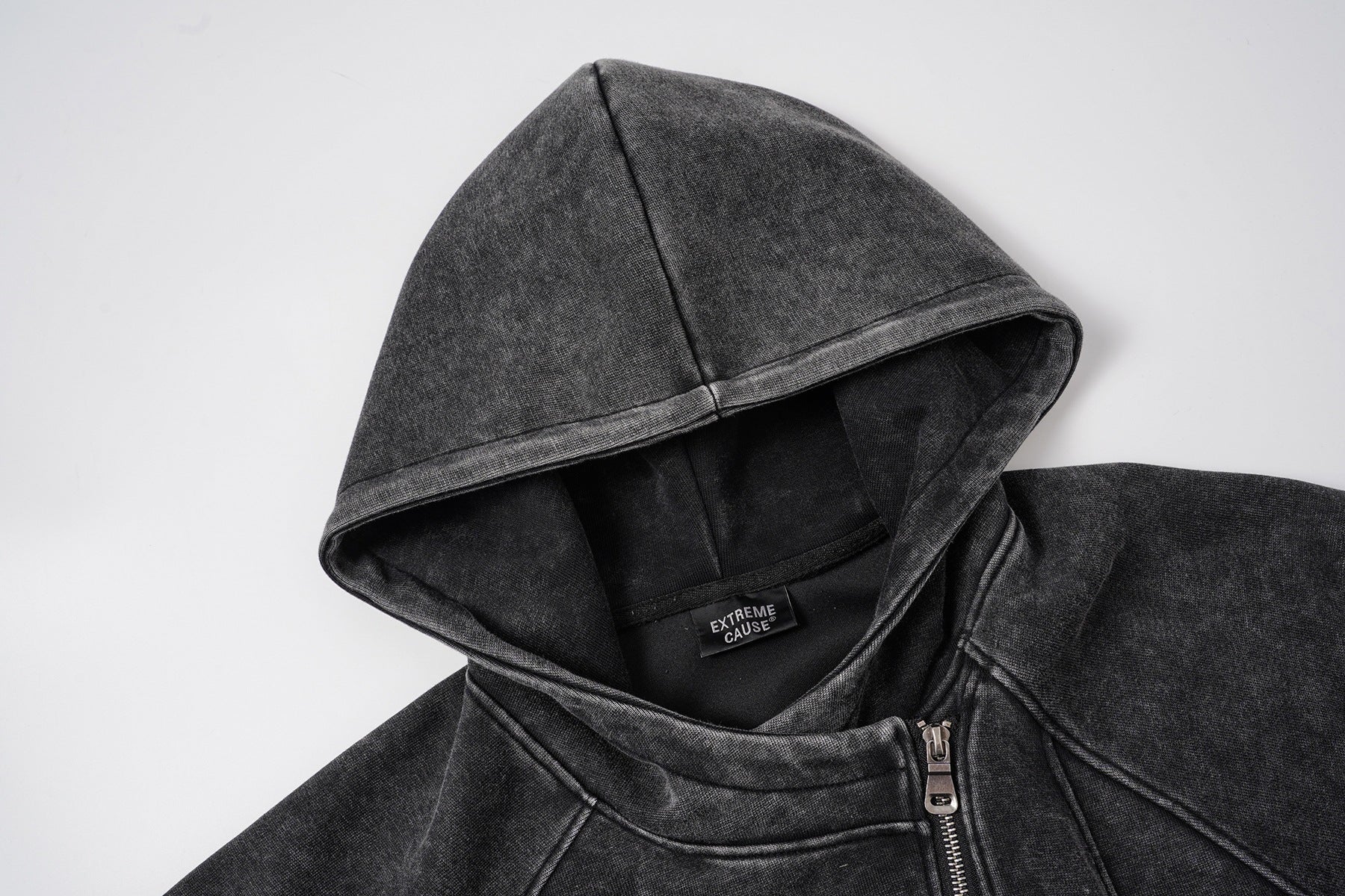 Oversized Acid Wash Zip-Up Hoodie – Deconstructed Streetwear Design