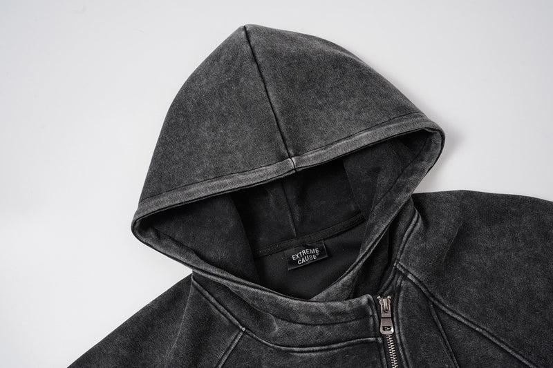 Oversized Acid Wash Zip-Up Hoodie – Deconstructed Streetwear Design