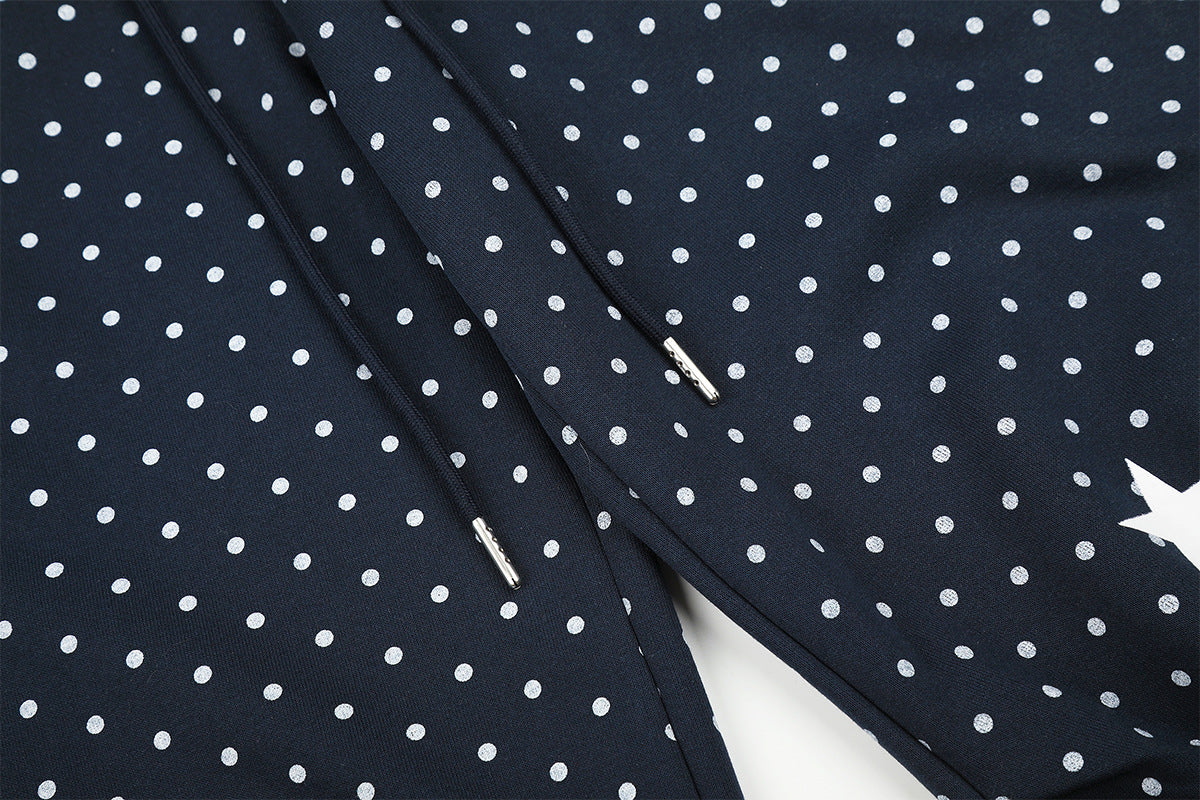 Pantalon de survêtement à jambes larges, imprimé pois et étoiles, taille à cordon