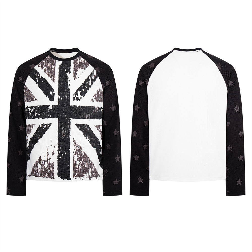 Men's Long Sleeve Waffle Shirt – Union Jack Graphic Raglan Top