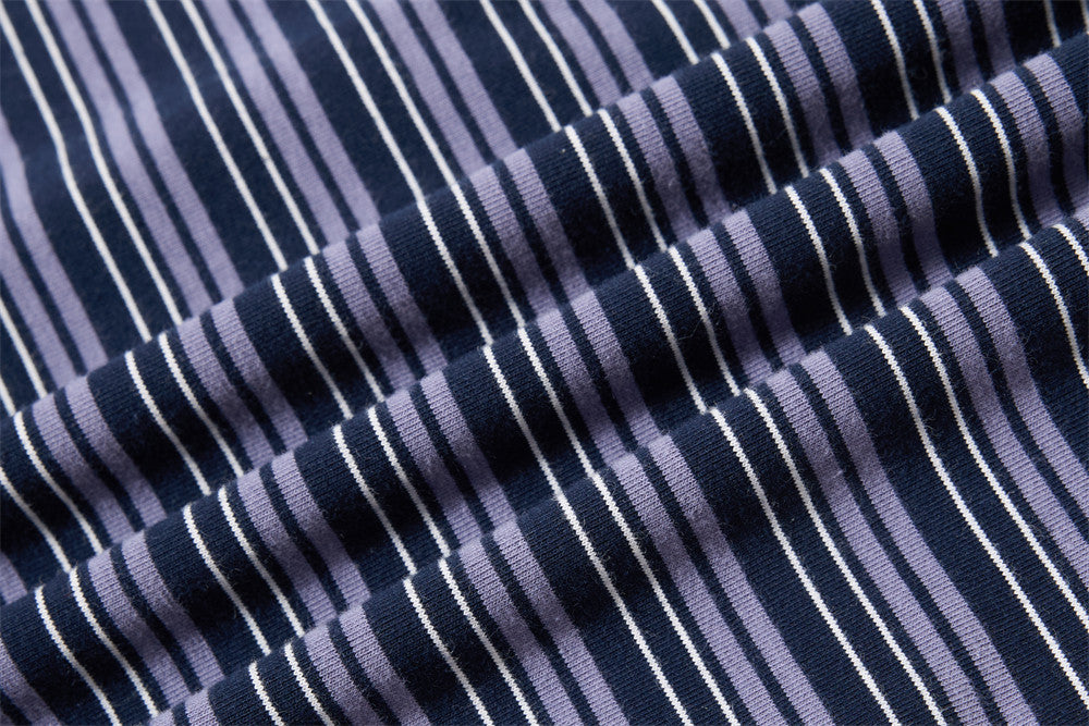 Herren-Poloshirt in Navyblau, Langarm – Vintage-Streifen, verwaschen und Relaxed Fit