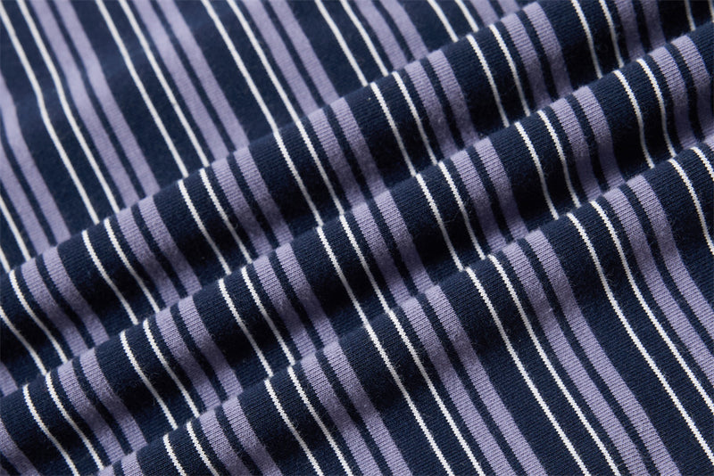 Herren-Poloshirt in Navyblau, Langarm – Vintage-Streifen, verwaschen und Relaxed Fit