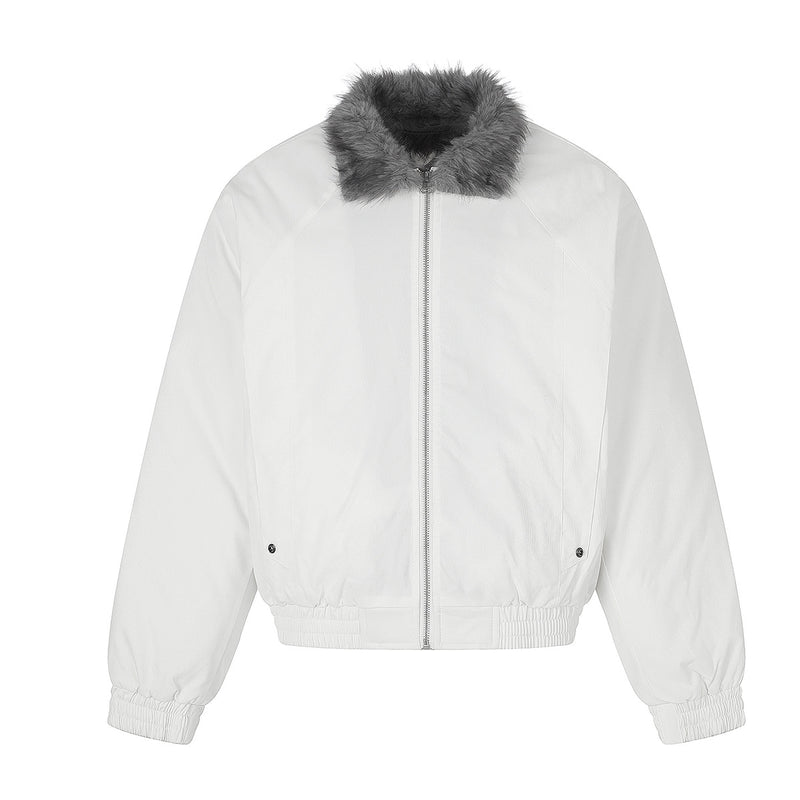 Faux Fur Collar Padded Bomber Jacket – Oversized Flight Jacket