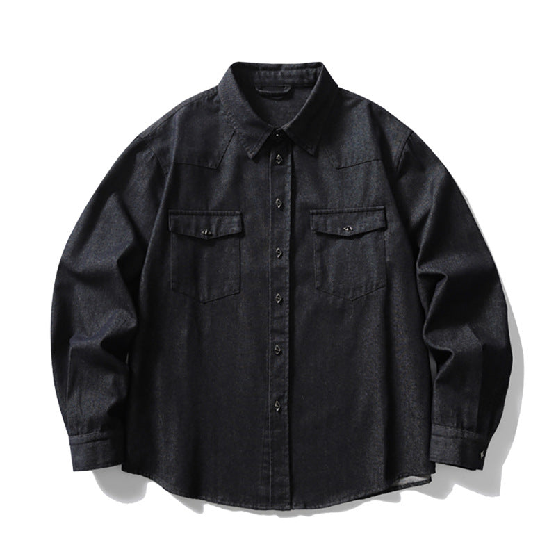 Men's Long Sleeve Button-Up Denim Shirt – Relaxed Fit Workwear Overshirt