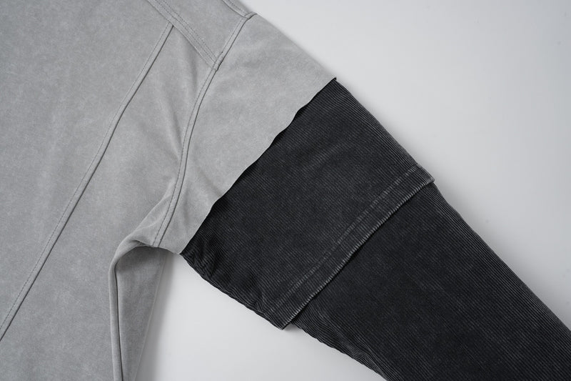 Sudadera efecto superpuesto de lavado ácido con mangas de pana – Deconstruida