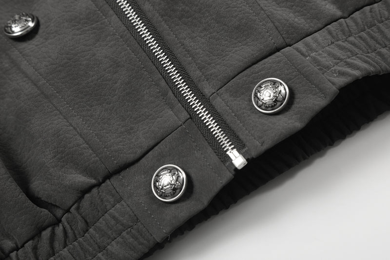 Blouson bomber oversize à capuche, vintage américain, broderie et suédine PU – Veste moto