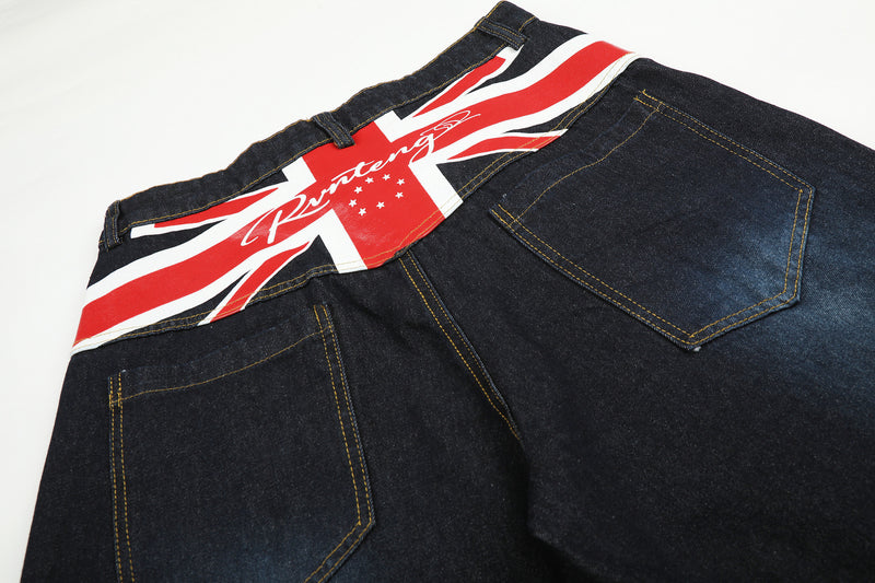 Jean baggy délavé clair – Denim à jambes larges avec imprimé Union Jack