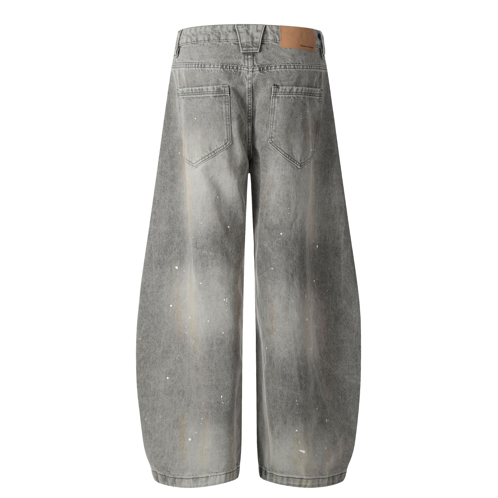 Jean baggy à jambes larges – Denim gris délavé à l’acide avec éclaboussures de peinture