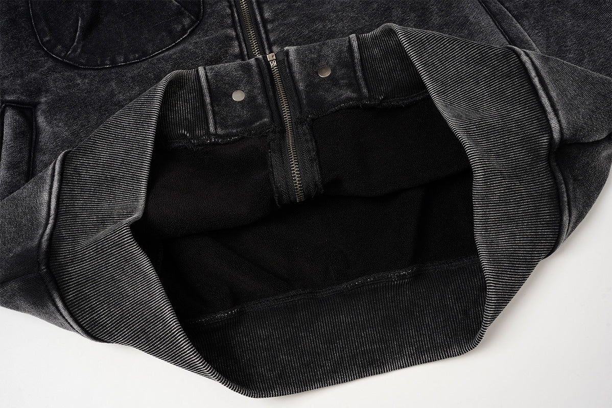 Vintage Washed Fleece-Lined Bomber Jacket – Boxy Fit Men's Zip-Up Outerwear