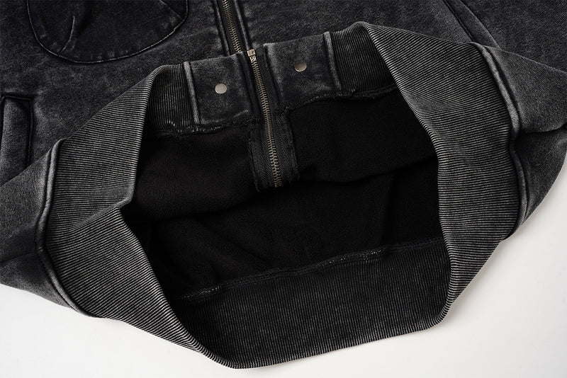 Vintage Washed Fleece-Lined Bomber Jacket – Boxy Fit Men's Zip-Up Outerwear