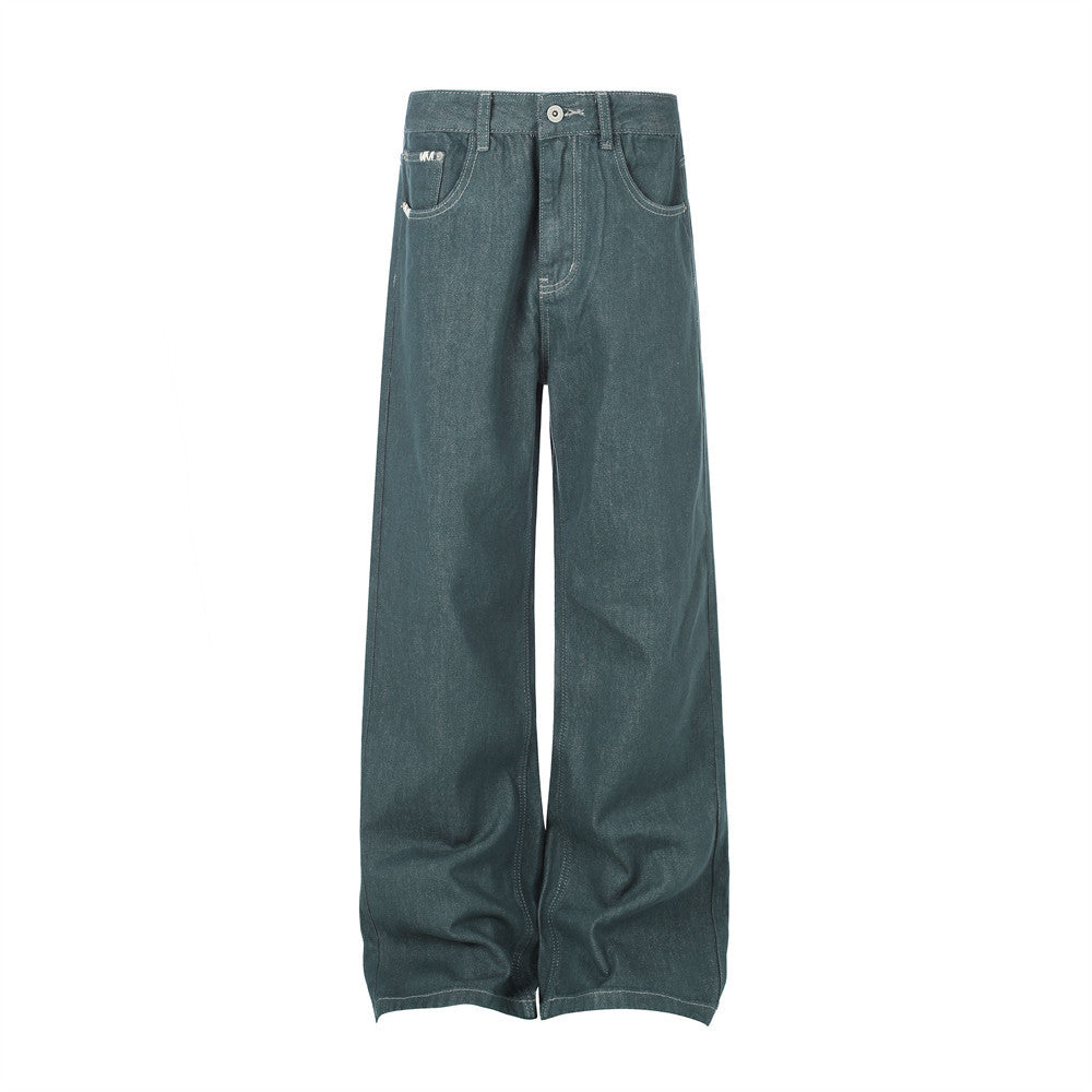 Baggy-Jeans mit weitem Bein für Herren – Kontrastnähte, gerade 5-Pocket-Denimhose