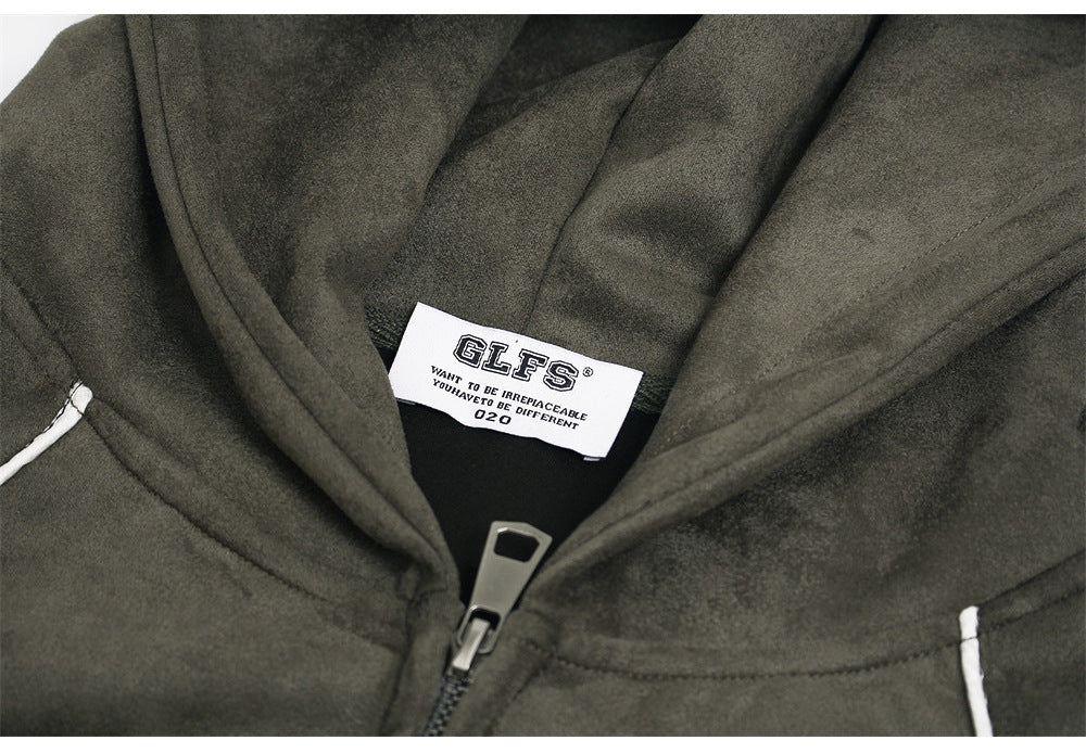GLFSMADE Letter Print Zip-Up Hoodie – Double-Zip Oversized Streetwear Jacket