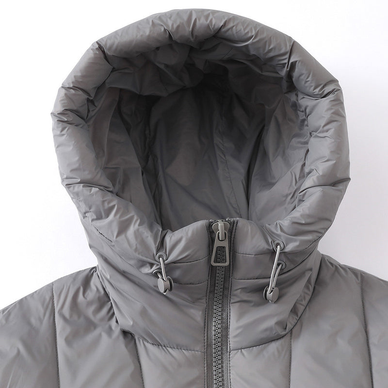 Oversized Hooded Puffer Jacket – Full-Zip Quilted Down Coat in Grey