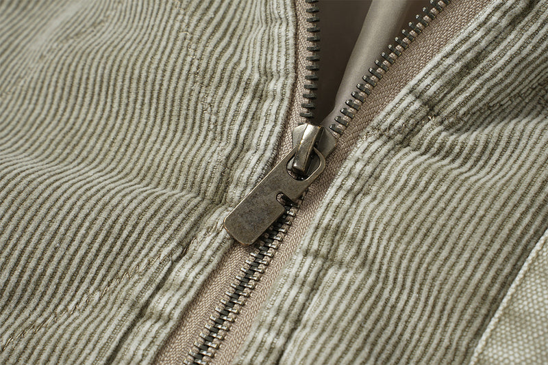 Quilted Corduroy Bomber Jacket – Acid-Washed Raw-Edge Baseball Jacket