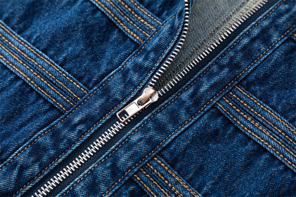 Men's Military-Style Denim Jacket – Stand Collar, Decorative Button Trim