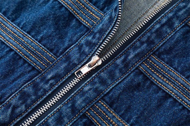 Men's Military-Style Denim Jacket – Stand Collar, Decorative Button Trim