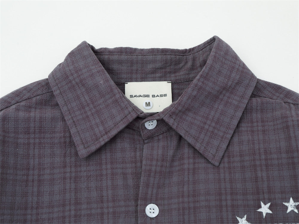 Men's Plaid Graphic Button-Down Shirt – Oversized Streetwear Long Sleeve