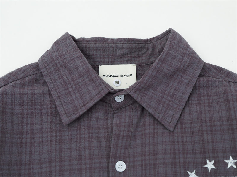 Men's Plaid Graphic Button-Down Shirt – Oversized Streetwear Long Sleeve
