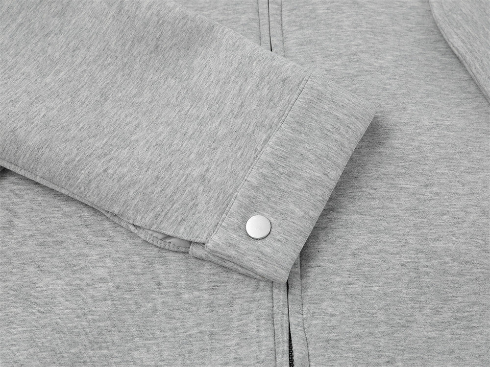 Stand Collar Zip-Up Jacket – Relaxed Fit with Drawstring Hem & Snap Detail