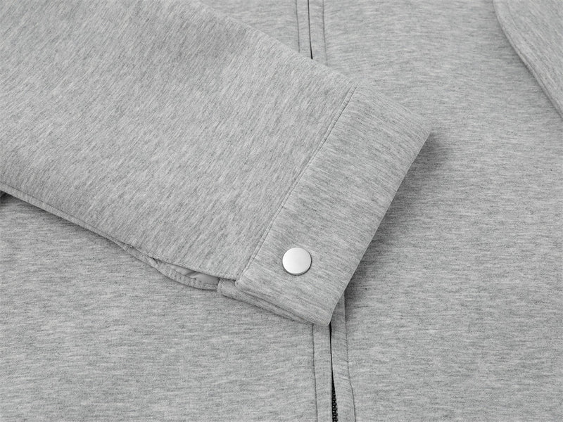 Stand Collar Zip-Up Jacket – Relaxed Fit with Drawstring Hem & Snap Detail