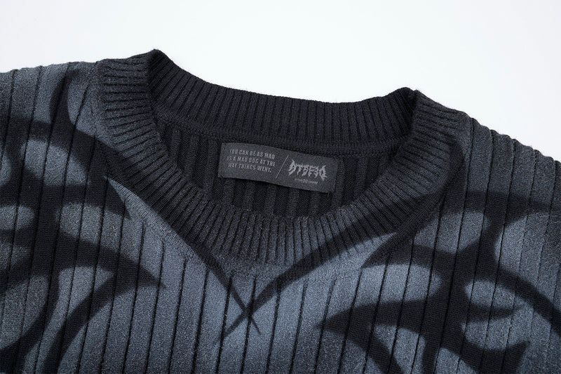 Pull côtelé à col rond avec imprimé graffiti tribal