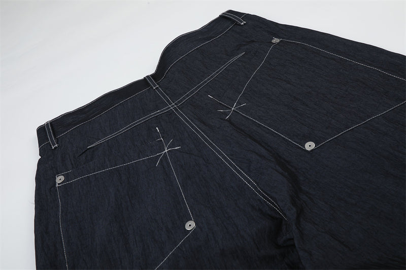 Wide-Leg Denim Pants with Contrast Stitching and Star Tack Details