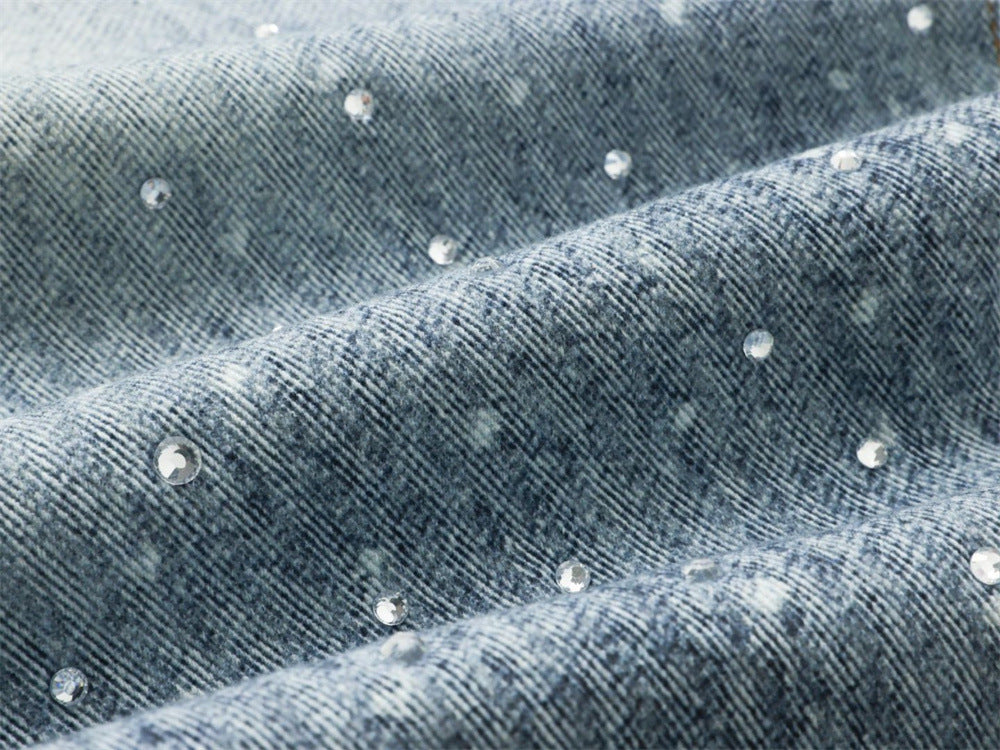 Y2K Baggy Jeans Mens Wide-Leg Rhinestone Embellished Denim Pants