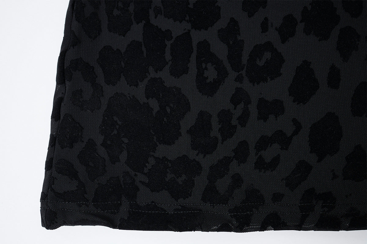 Leopard Print Turtleneck Long Sleeve Slim-Fit Shirt