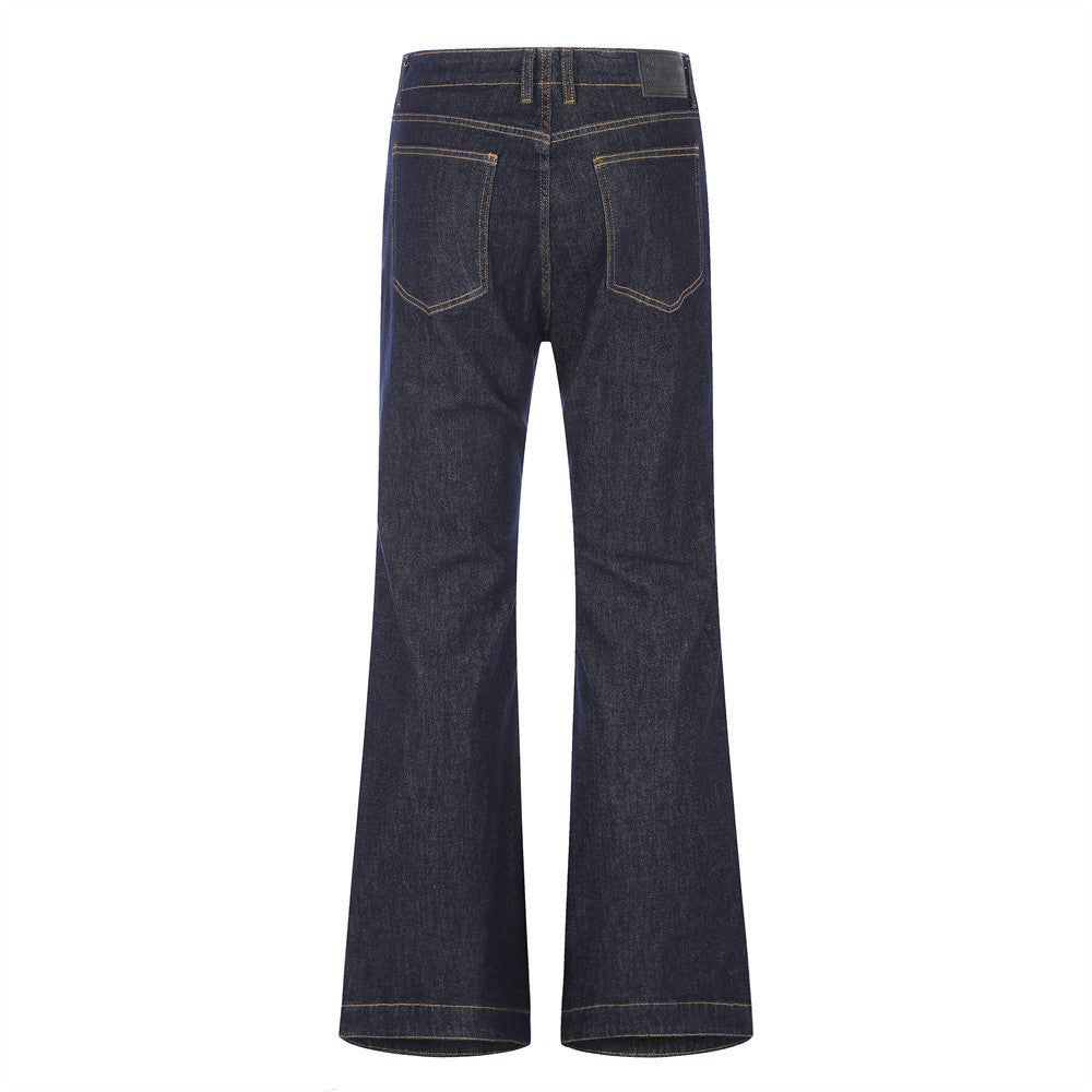 Wide-Leg Flare Jeans with Embossed Pocket Detail – Dark Indigo