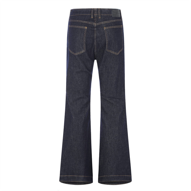 Wide-Leg Flare Jeans with Embossed Pocket Detail – Dark Indigo