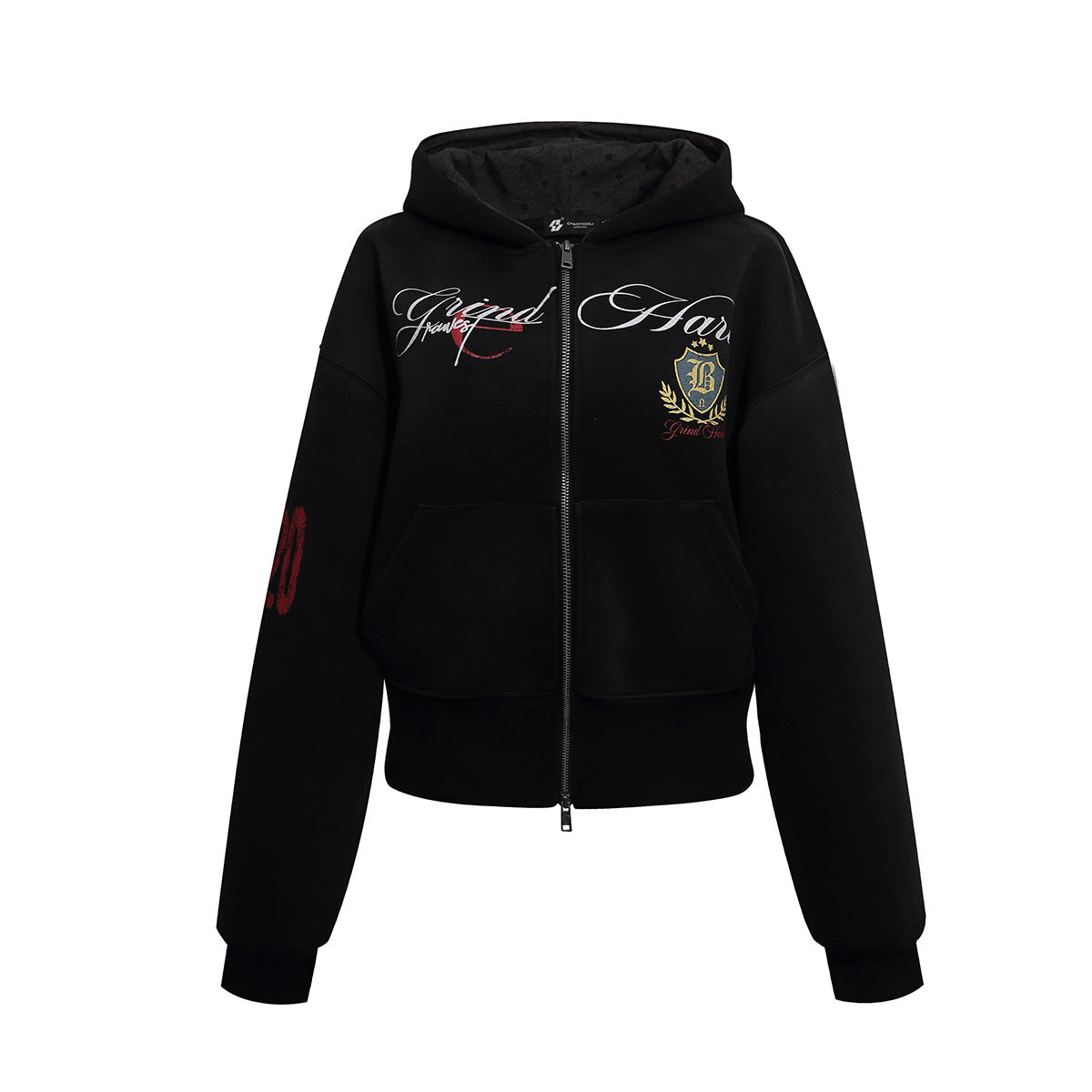 Grunge-Zip-Hoodie – Vintage-Washed-Crop-Streetwear-Zip-up mit Script