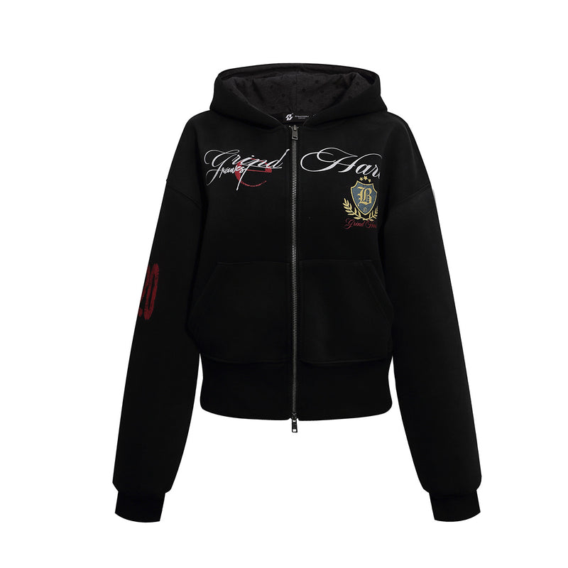 Grunge-Zip-Hoodie – Vintage-Washed-Crop-Streetwear-Zip-up mit Script