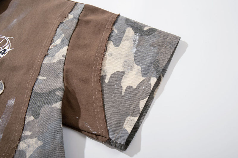 Chemise à manches courtes et col polo – Polo graffiti patchwork camouflage avec pinceau